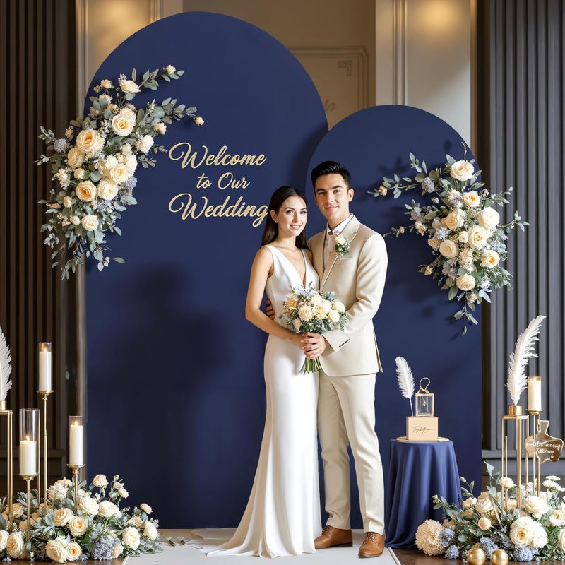 Suppromo Navy Blue Arch Cover 2 Set-7.2FT, 6FT Arch Backdrop Cover Spandex Fitted Wedding Arch Stand Covers for Bridal Shower Wedding Baby Shower Birthday Party Banquet Photo Background Decorations - Image 3